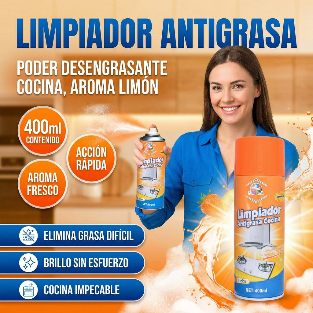 Espuma desengrasante antigrasa aplicada en cocina
