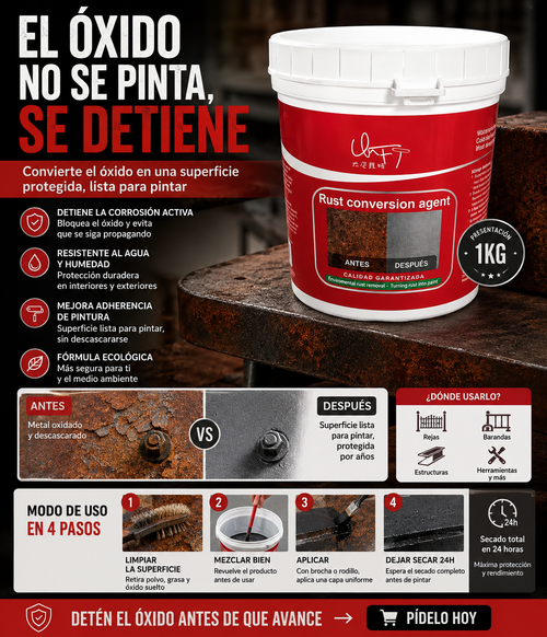 Convertidor de Óxido Anticorrosivo 1kg - Detiene la corrosión, resistente al agua, mejora adherencia de pintura