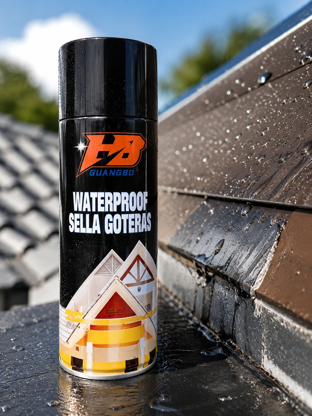 Spray sella goteras aplicado en techo